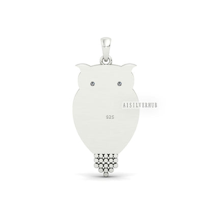 Owl Blank Bezel Pendant with CZ Setted, 925 Sterling Solid Silver, Good for Crushed Opal, Resin & Ashes Work, Breastmilk/Keepsake DIY Craft