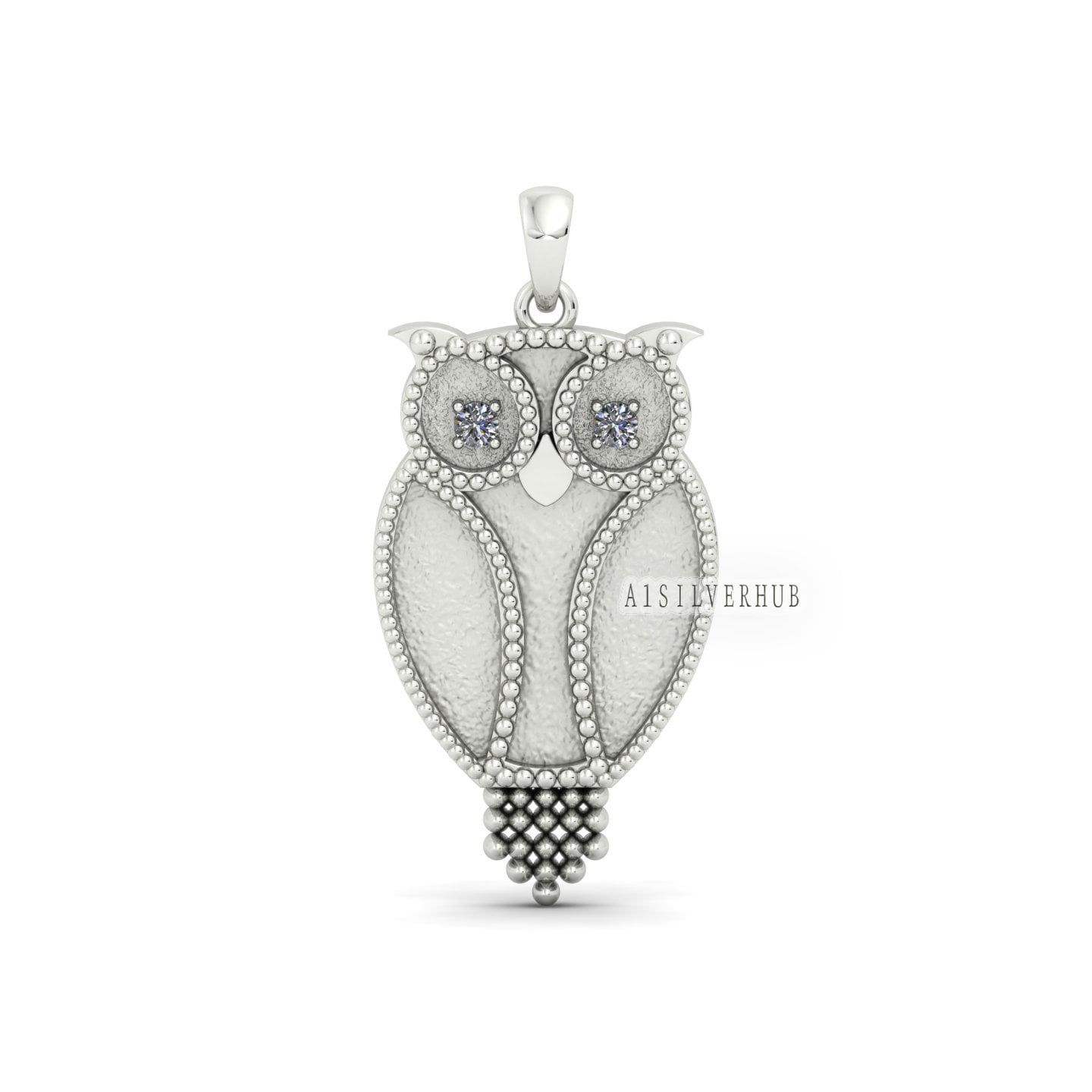 Owl Blank Bezel Pendant with CZ Setted, 925 Sterling Solid Silver, Good for Crushed Opal, Resin & Ashes Work, Breastmilk/Keepsake DIY Craft