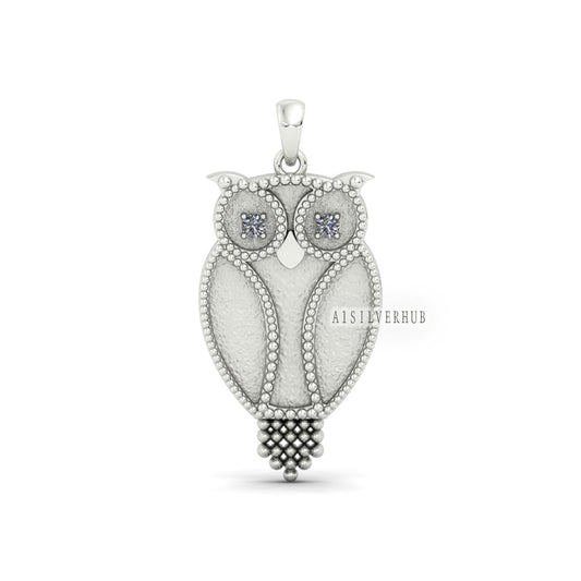 Owl Blank Bezel Pendant with CZ Setted, 925 Sterling Solid Silver, Good for Crushed Opal, Resin & Ashes Work, Breastmilk/Keepsake DIY Craft