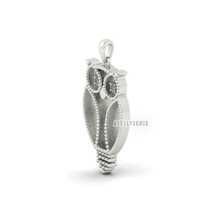 Owl Blank Bezel Pendant with CZ Setted, 925 Sterling Solid Silver, Good for Crushed Opal, Resin & Ashes Work, Breastmilk/Keepsake DIY Craft