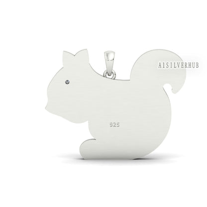 Squirrel Blank Bezel Pendant with CZ Setted, 925 Sterling Silver, Good for Crushed Opal, Resin & Ashes Work, Breastmilk/Keepsake DIY Crafts