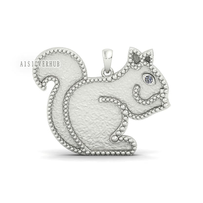 Squirrel Blank Bezel Pendant with CZ Setted, 925 Sterling Silver, Good for Crushed Opal, Resin & Ashes Work, Breastmilk/Keepsake DIY Crafts