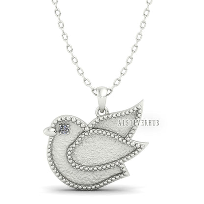 Peace Dove Faith Pigeon Blank Bezel with CZ Setted Pendant, 925 Sterling Silver, Good for Resin & Ashes Work, Breastmilk/Keepsake DIY Crafts