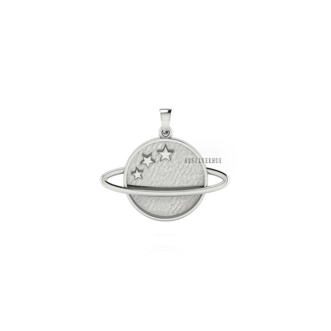 925 Sterling Silver Pendant, Saturn with Stars 20mm Round Blank Bezel Pendant Setting, Good for Resin & Ashes Work, Keepsake/Breastmilk DIY