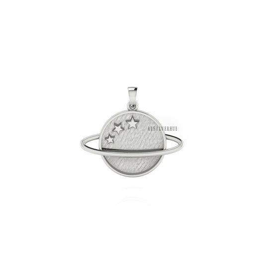 925 Sterling Silver Pendant, Saturn with Stars 20mm Round Blank Bezel Pendant Setting, Good for Resin & Ashes Work, Keepsake/Breastmilk DIY