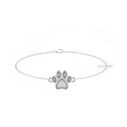 925 Sterling Silver Dog Paw Blank Bezel Cable Chain Bracelet Settings with Lobster Clasp, Good for Resin & Ashes, Keepsake/Breastmilk DIY