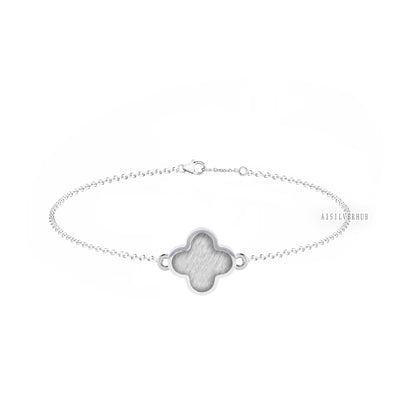 925 Sterling Silver Clover Blank Bezel Cable Chain Bracelet Settings with Lobster Clasp, Good for Resin & Ashes, Keepsake/Breastmilk DIY