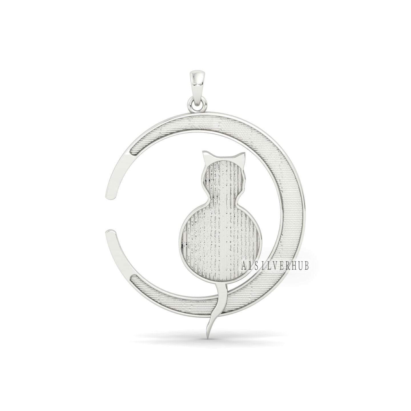 925 Sterling Silver Cat on Crescent Moon Blank Bezel Pendant Settings, Good for Resin & Ashes Work, Breastmilk/Keepsake Memorial Locket, DIY