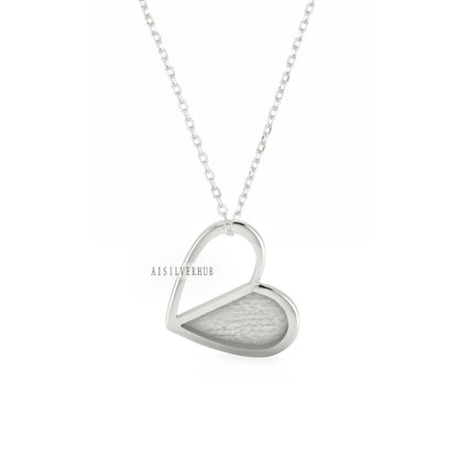 925 Sterling Silver Heart Half Blank Bezel Pendant Necklace, Good for Resin & Ashes, Keepsake/Breastmilk DIY 16''+2'' Chain, Valentine Gifts