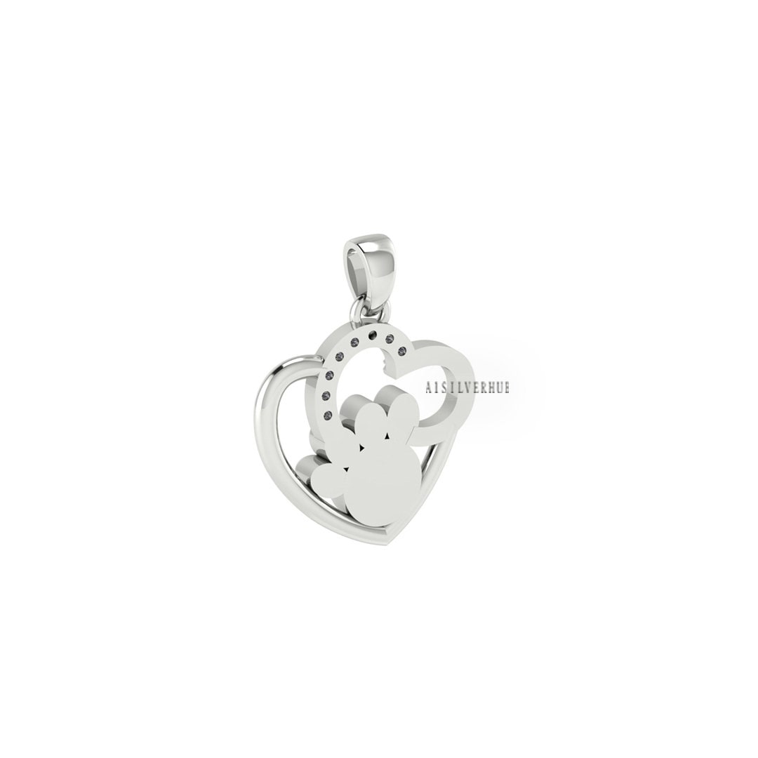 Dog Paw Blank Bezel Heart Pendant with CZ Setted, 925 Sterling Silver Pendant, Good for Resin & Ashes Work, Breastmilk/Keepsake DIY, Locket