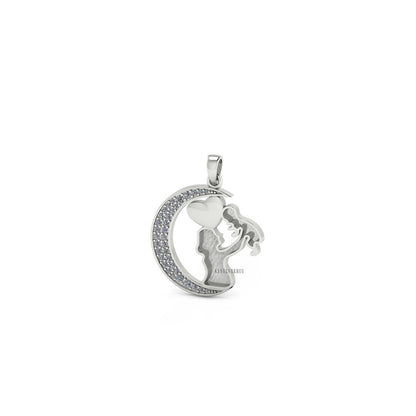 925 Sterling Silver Mother Baby Blank with CZ Setted Crescent Heart, Good for Resin & Ashes, Breastmilk/Keepsake Pendant Setting, DIY Crafts