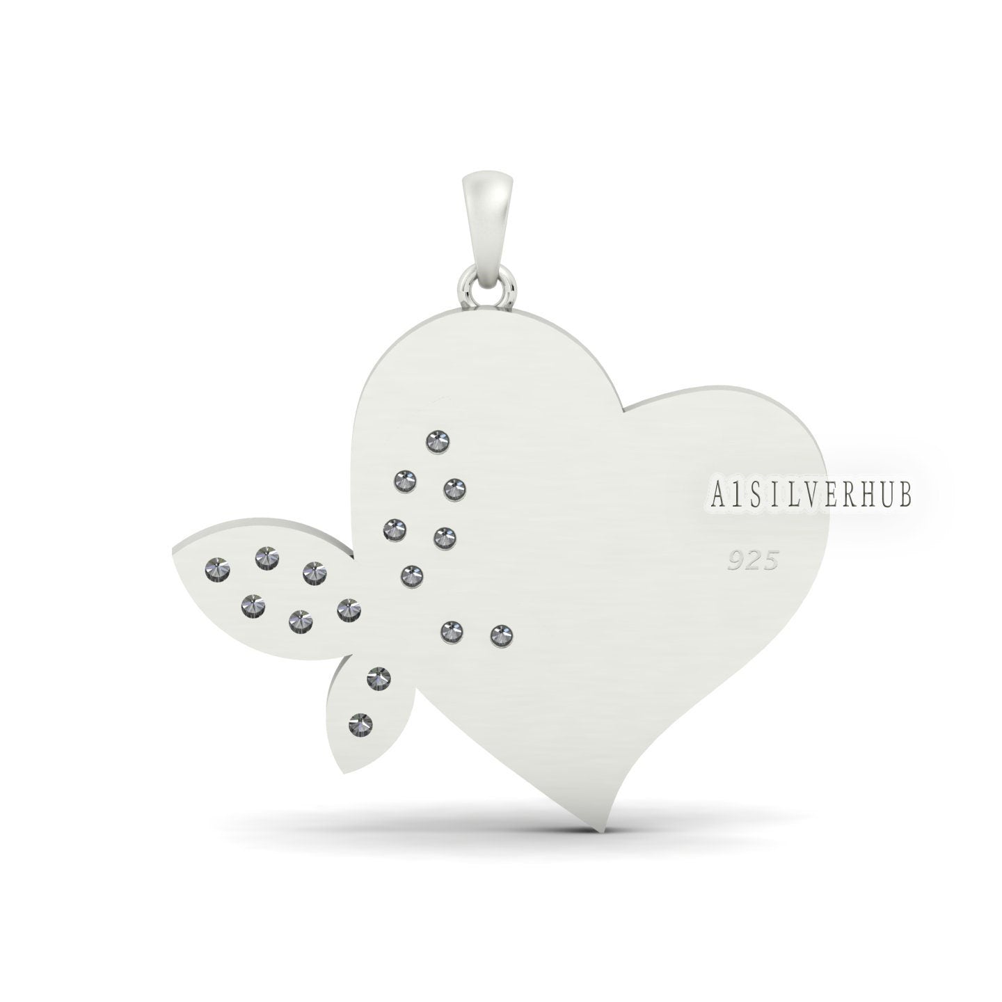 Butterfly in Heart Shape Blank Bezel with CZ Setted, 925 Sterling Silver Pendant Settings, Good for Resin & Ashes Work, Keepsake DIY Crafts