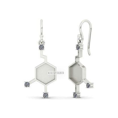 Hexagon 8x8mm Blank Bezel Designer Dangle Earrings with CZ Setted, 925 Sterling Silver, Good for Resin & Ashes Work, Keepsake Jewelry DIY