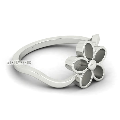 925 Sterling Solid Silver 5x3mm Oval Blank Bezel Flower Ring Setting, Good for Resin & Ashes Work, Keepsake Breastmilk Jewelry DIY Crafts