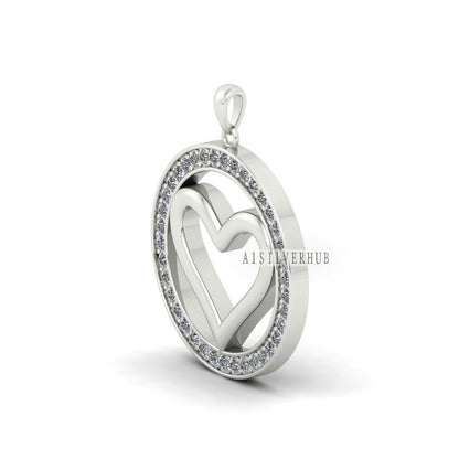 Love Heart Pendant with Circle Cubic Zircon Setted, 925 Sterling Silver Pendant, Pave Setting CZ, Memorial Everyday Locket, Gifts For Her