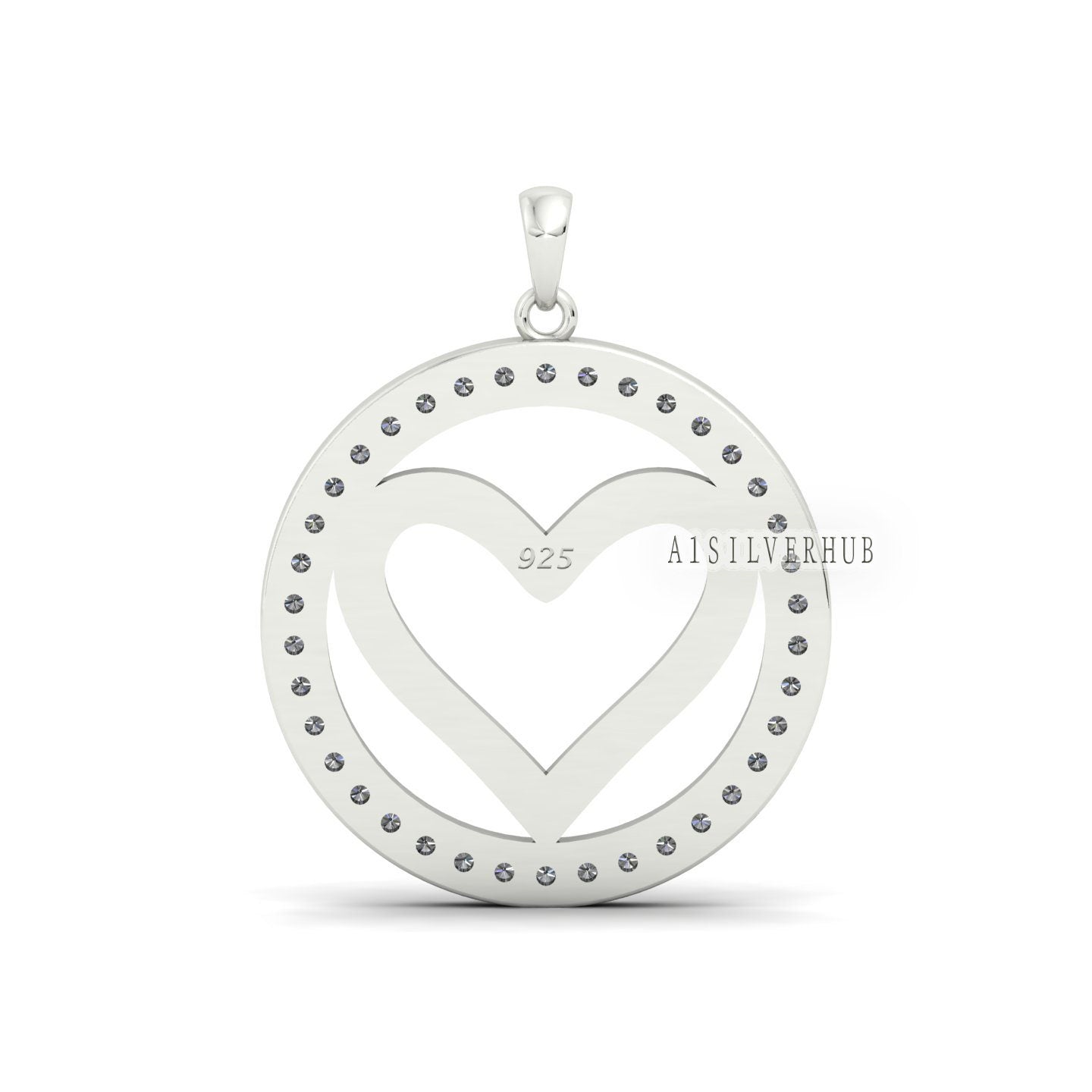 Love Heart Pendant with Circle Cubic Zircon Setted, 925 Sterling Silver Pendant, Pave Setting CZ, Memorial Everyday Locket, Gifts For Her