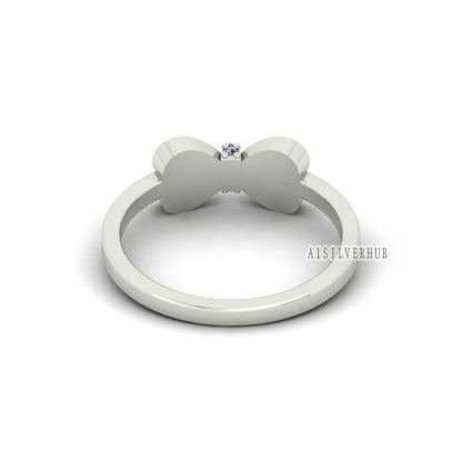 925 Sterling Solid Silver 4mm Heart Bow Blank Bezel with CZ Setted Band Ring, Good for Resin & Ashes Breastmilk DIY Work, Keepsake Jewelry