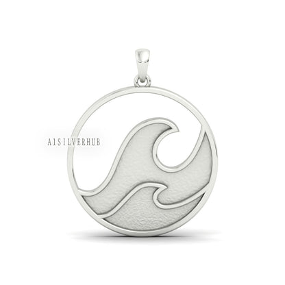 925 Sterling Solid Silver Ocean Wave Blank Bezel Circle Pendant, Good for Resin & Ashes Work,Keepsake/Breastmilk DIY, Memorial Jewelry Craft