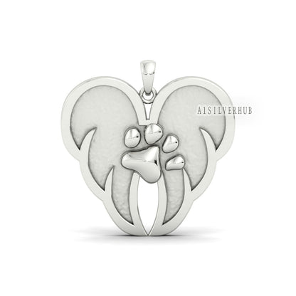 Angel Wings with Dog Paw Print Blank Bezel Pendant Setting,925 Sterling Silver, Good for Resin & Ashes Work, Keepsake/Breastmilk DIY, Locket