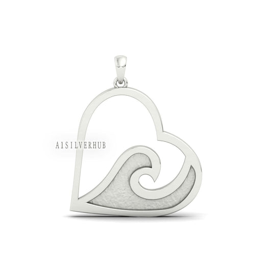 925 Sterling Silver Beach-Ocean-Sea Waves Heart Blank Pendant, Good for Crushed Opal Resin & Ashes Work Keepsake, Bijoux, Seestern Anh??nger