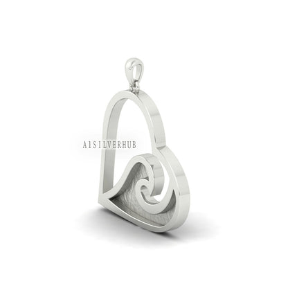 925 Sterling Silver Beach-Ocean-Sea Waves Heart Blank Pendant, Good for Crushed Opal Resin & Ashes Work Keepsake, Bijoux, Seestern Anh??nger