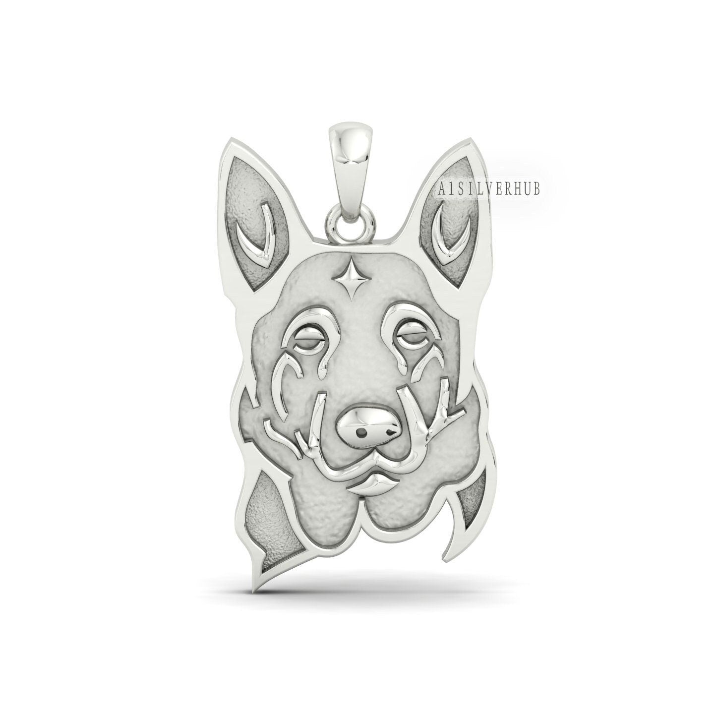 925 Sterling Silver German Shepherd Dog Face Blank Bezel Pendant Settings, Good for Resin & Ashes Work, Keepsake/Breastmilk DIY, Memorial