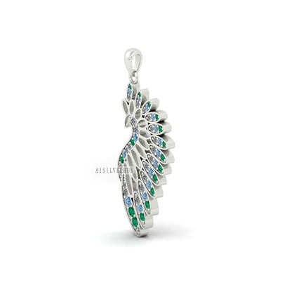 Accent Peacock with Multi Colored Cubic Zircon Setted, 925 Sterling Silver Pendant, Pave CZ, Animal Designer, Everyday Jewelry, Gift For Her