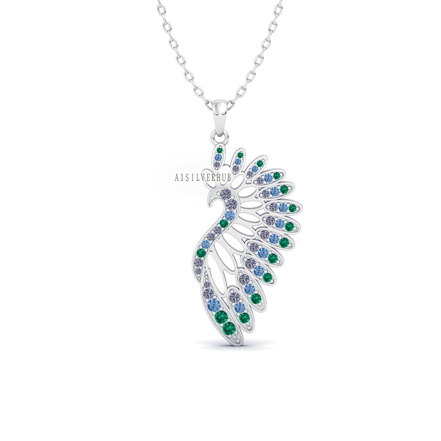 Accent Peacock with Multi Colored Cubic Zircon Setted, 925 Sterling Silver Pendant, Pave CZ, Animal Designer, Everyday Jewelry, Gift For Her