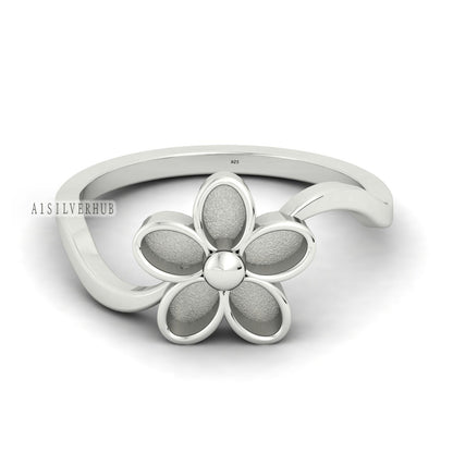 925 Sterling Solid Silver 5x3mm Oval Blank Bezel Flower Ring Setting, Good for Resin & Ashes Work, Keepsake Breastmilk Jewelry DIY Crafts