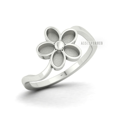 925 Sterling Solid Silver 5x3mm Oval Blank Bezel Flower Ring Setting, Good for Resin & Ashes Work, Keepsake Breastmilk Jewelry DIY Crafts