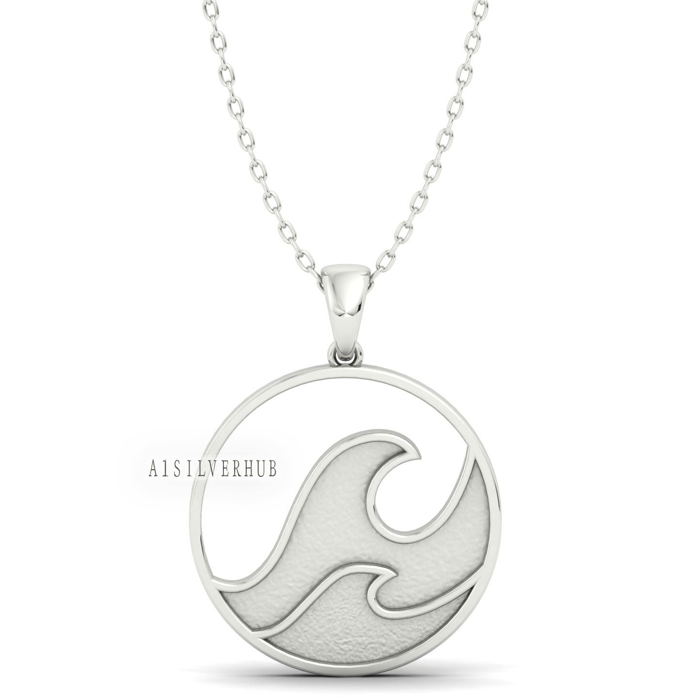 925 Sterling Solid Silver Ocean Wave Blank Bezel Circle Pendant, Good for Resin & Ashes Work,Keepsake/Breastmilk DIY, Memorial Jewelry Craft