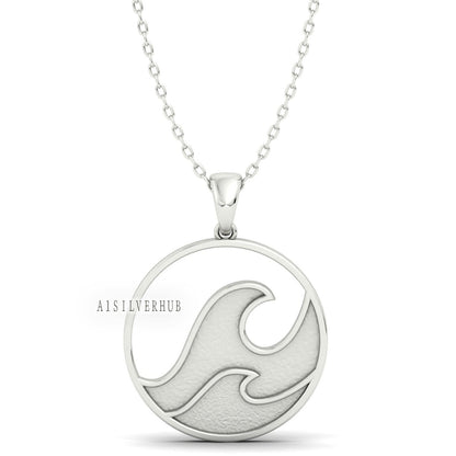 925 Sterling Solid Silver Ocean Wave Blank Bezel Circle Pendant, Good for Resin & Ashes Work,Keepsake/Breastmilk DIY, Memorial Jewelry Craft