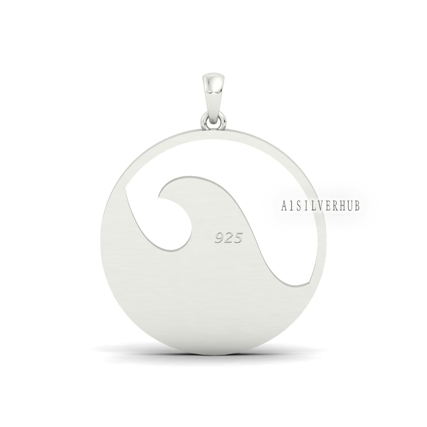 925 Sterling Solid Silver Ocean Wave Blank Bezel Circle Pendant, Good for Resin & Ashes Work,Keepsake/Breastmilk DIY, Memorial Jewelry Craft