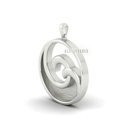 925 Sterling Silver Beach-Ocean-Sea Waves Blank Pendant, Good for Crushed Opal Resin & Ashes Work Keepsake Greek, Bijoux, Seestern Anh??nger