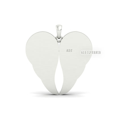 Angel Wings Heart Shape Blank Bezel Pendant Setting, 925 Sterling Silver, Good for Resin & Ashes Work, Keepsake/Breastmilk DIY, Locket Craft