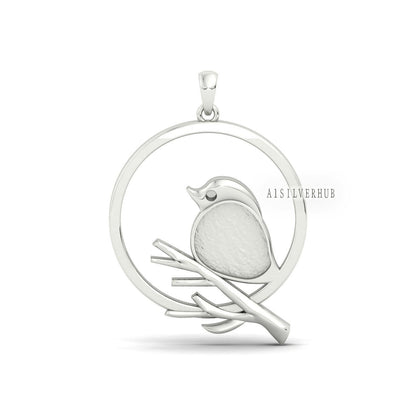 925 Sterling Solid Silver Sparrow Bird Blank Bezel Pendant Settings, Good for Resin & Ashes Work, Keepsake/Breastmilk DIY, Birds Lover Woman