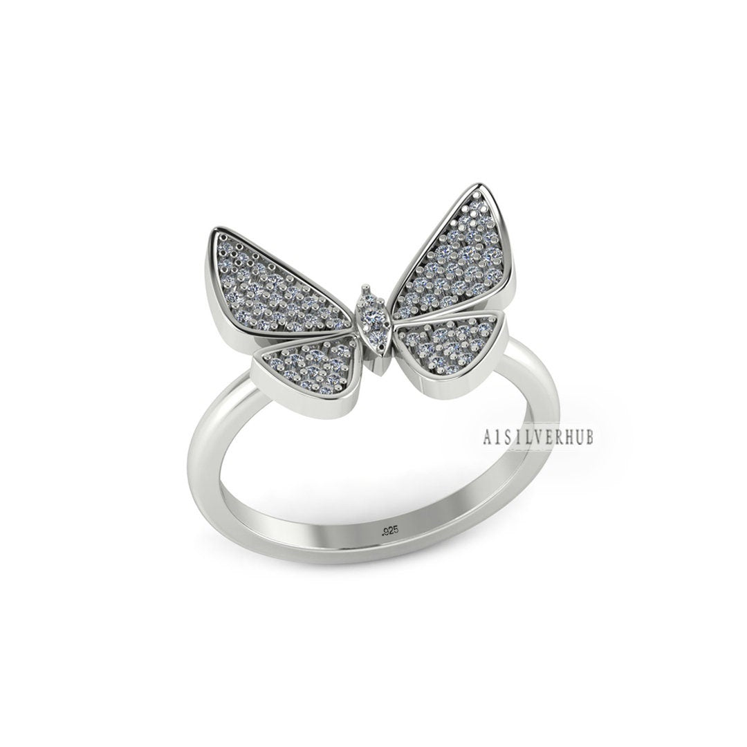 18k Gold Plated Butterfly Ring, 925 Sterling Silver Butterfly Ring, CZ Stone Butterfly Ring, Nature Ring, Mother's Gifts, Valentine's Gifts