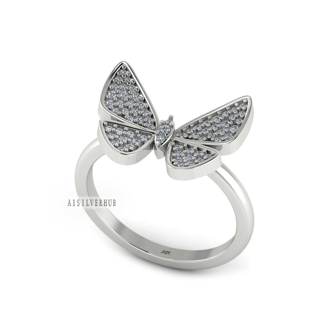 18k Gold Plated Butterfly Ring, 925 Sterling Silver Butterfly Ring, CZ Stone Butterfly Ring, Nature Ring, Mother's Gifts, Valentine's Gifts