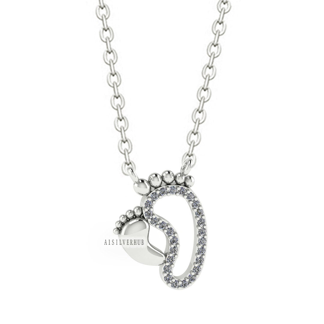 Footprint Baby Silver Necklace, 925 Sterling Silver, Mother's Day