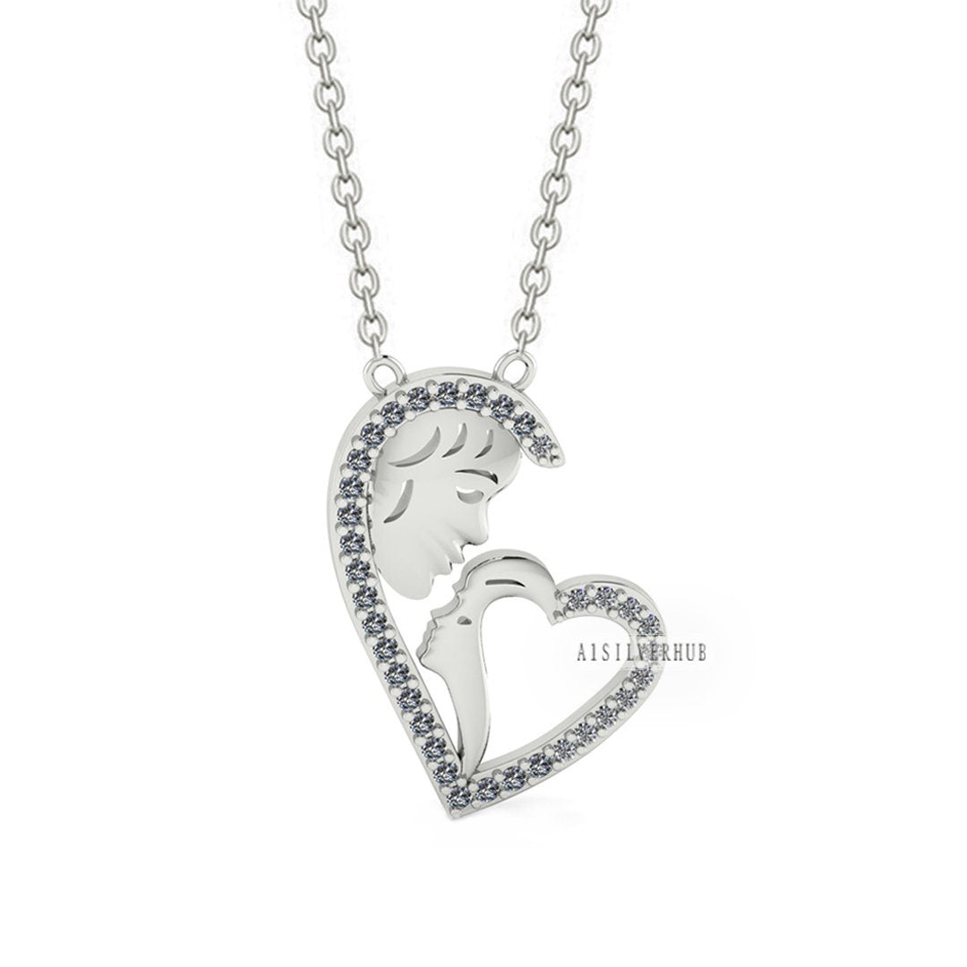 Mother Baby with Heart Necklace, 925 Sterling Silver, Mother's Day Gifts, Mother & Baby Jewelry, Baby Face, Memorial Necklace, Keepsakes