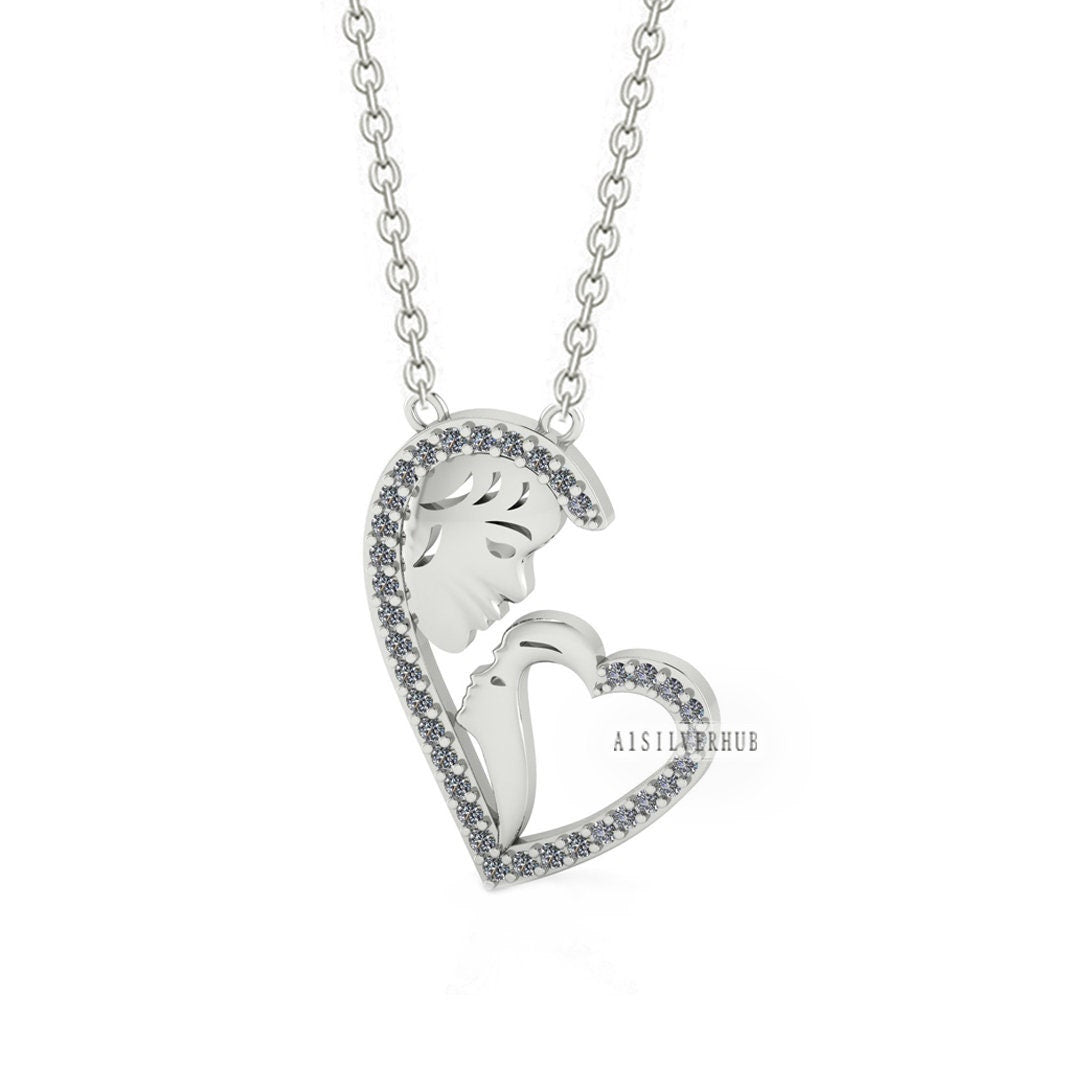 Mother Baby with Heart Necklace, 925 Sterling Silver, Mother's Day Gifts, Mother & Baby Jewelry, Baby Face, Memorial Necklace, Keepsakes