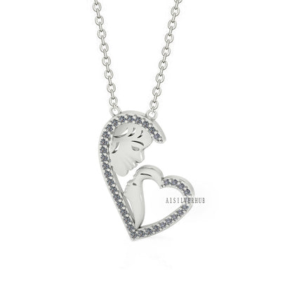 Mother Baby with Heart Necklace, 925 Sterling Silver, Mother's Day Gifts, Mother & Baby Jewelry, Baby Face, Memorial Necklace, Keepsakes