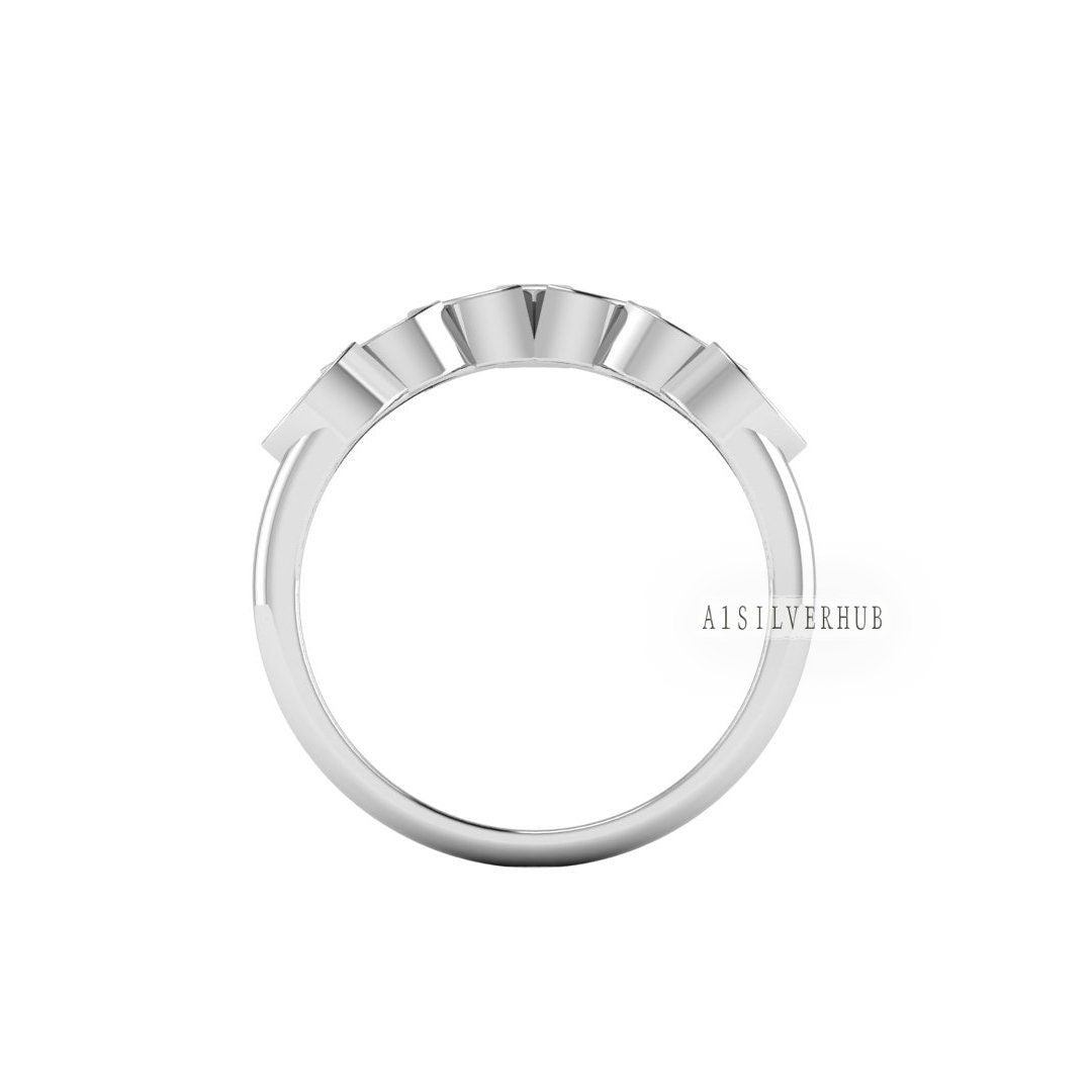 925 Sterling Solid Silver 2x4mm Marquise Blank Bezel with CZ Setted Ring , Good for Resin & Ashes Breastmilk DIY Work, Curve Keepsake Crafts