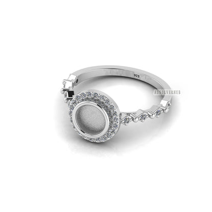 925 Sterling Solid Silver Round 6mm Blank Bezel With CZ Setted Designer Ring, Good for Gemstone, Resin & Ashes Work,Keepsake/Breastmilk DIY