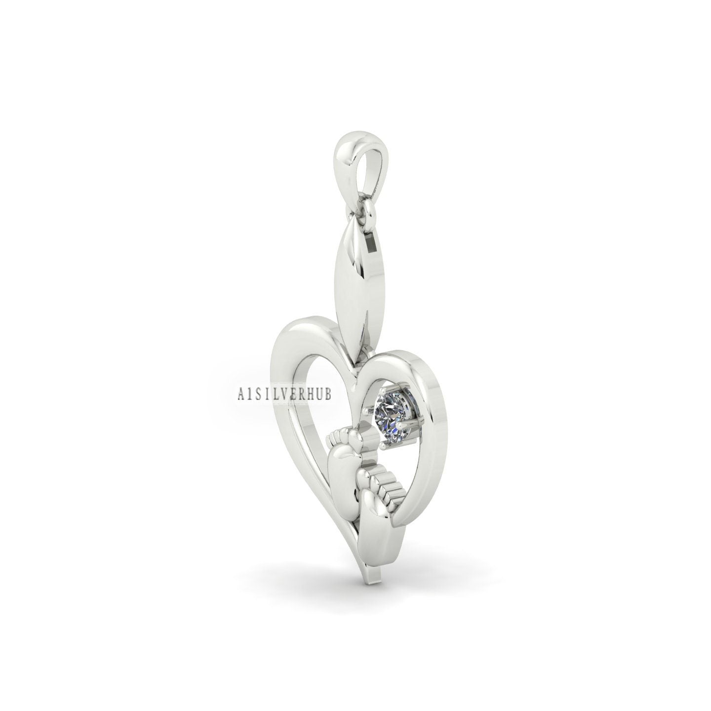 Love Heart with New Born Baby Foot Pendant with Cubic Zircon Setted, 925 Sterling Silver Pendant, Memorial Everyday Locket, Gifts For Her