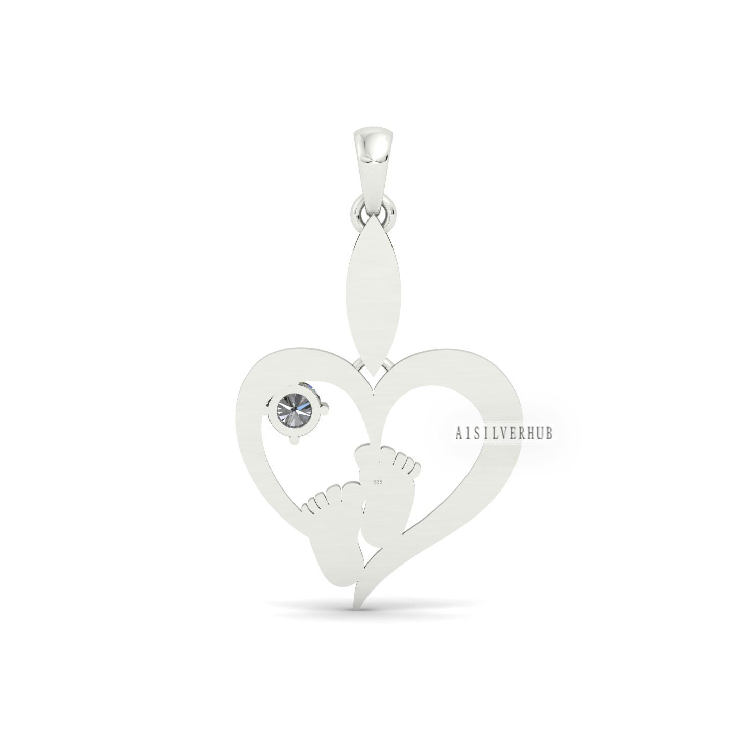 Love Heart with New Born Baby Foot Pendant with Cubic Zircon Setted, 925 Sterling Silver Pendant, Memorial Everyday Locket, Gifts For Her