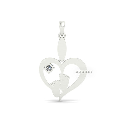 Love Heart with New Born Baby Foot Pendant with Cubic Zircon Setted, 925 Sterling Silver Pendant, Memorial Everyday Locket, Gifts For Her