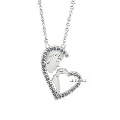 Mother Baby with Heart Necklace, 925 Sterling Silver, Mother's Day Gifts, Mother & Baby Jewelry, Baby Face, Memorial Necklace, Keepsakes