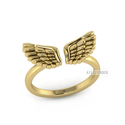 Silver Adjustable Ring, Angel Wing Ring, Gold Adjustable Angel Wing Ring, Guardian Protection Ring, Angel Wing Statement Ring, Feather Ring