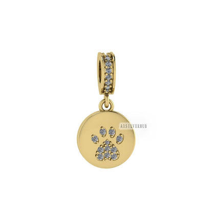 925 Sterling Silver Dog Paw Print Charm For Bracelet with Clear Cubic Zirconia - Perfect Gift for Christmas and Keepsake Memorial, Pet Lover